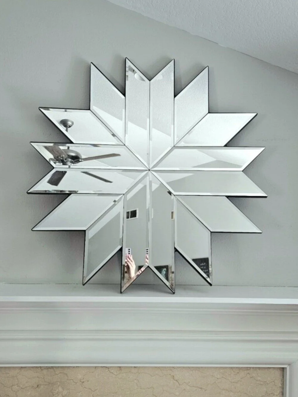 Vintage Windsor Art Deco Beveled Glass Snowflake/Starburst Accent Wall Mirror